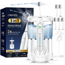 Electric Toothbrush and Water Flosser Combo 2 in 1 with 40,000 VPM Sonic Cleaning, 3 Modes, 5 Brush Heads, Rechargeable for Adults