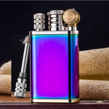 2in1 Kerosene Metal Lighter, Windproof Vintage Dual Ignition Design with Refillable Fuel System for Gift or Collection