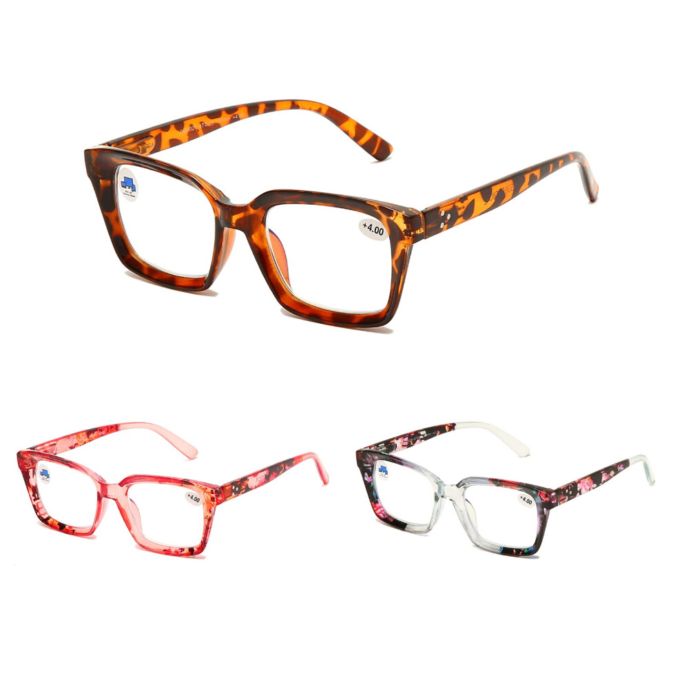 3 Pairs Oversized Tortoise Shell Reading Glasses with Blue Light UV Protection and Spring Hinges