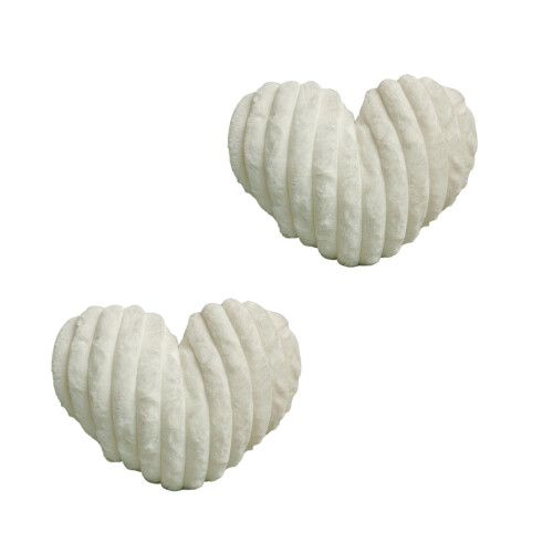 Set of 2 Soft Throw Pillows Romantics Heart Shape Faux-White