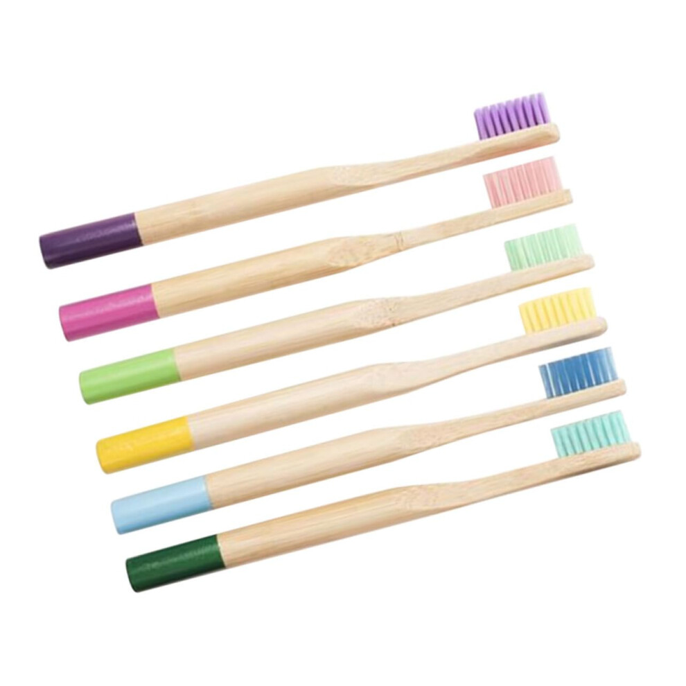 6Pack Eco Friendly Bamboo Kids Toothbrushes with Soft Bristles and ColorCoded Wooden Handles