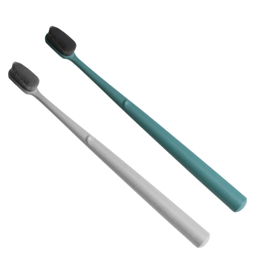2pcs Soft Nylon Bristle Travel Toothbrush with Ergonomic Comfort Grip and Protective Tube for Adults