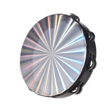Wooden Tambourine 10 Inch Reflective Drum Head with Double Row Jingles for Music Performance