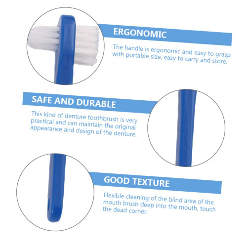 2pcs Double Head Denture Toothbrush for Braces, Ergonomic Handle, Compact Travel Size, Blue Red 2