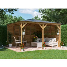 Wooden Gazebo Kit 4x3m Louvre Walled Pressure Treated Roof Shingles Utopia Dunster House