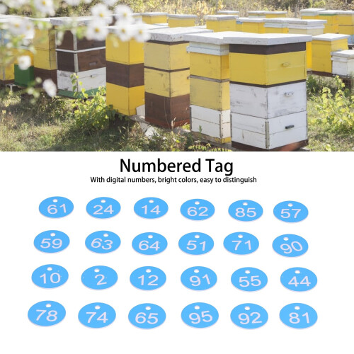 100Pcs Beehive Number Tags with Holes White and Blue Beekeeping Labels for Easy Identification 1