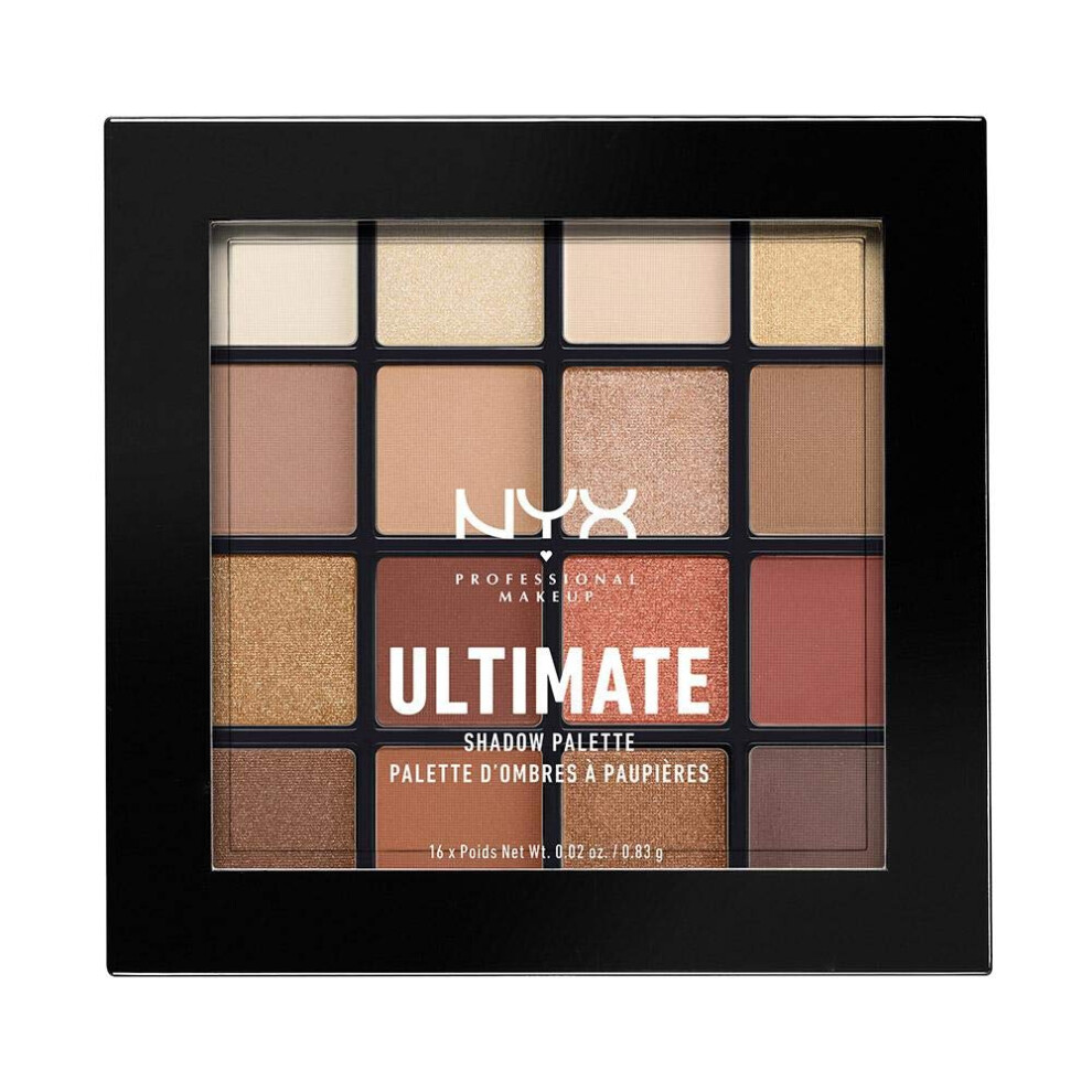 Nyx Professional Makeup Eye Shadow Palette, Pressed Pigments, 16 Shades, Matte, Satin, Metallic, Ultimate Palette, Shade: Warm Neutrals