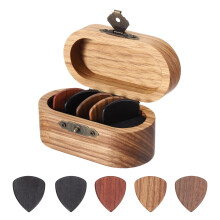 Guitar Pick Holder with 5 Wooden Picks, Compact Acoustic Folk Guitar Case, 2.5mm