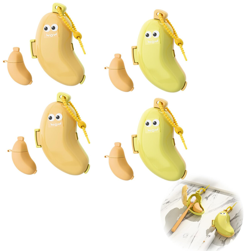 Banana Toothbrush Case Travel Holder with Toothpaste Dispenser, KidsFriendly 2 in 1 Design