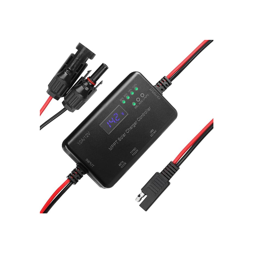 Mppt Solar Charge Controller 12V 10A With Dual Usb Typec Zero Night Loss For Rv Boat Camping Agm Gel Lifepo4 9455672897013