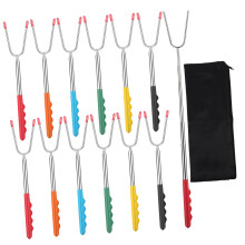 Telescoping BBQ Forks Stainless Steel Roasting Sticks with HeatResistant Handle for Camping