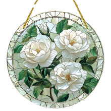 Tentures de vitrail 2D en acrylique, paons/fleurs,-5A