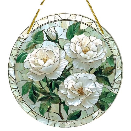 Tentures de vitrail 2D en acrylique, paons/fleurs,-5A