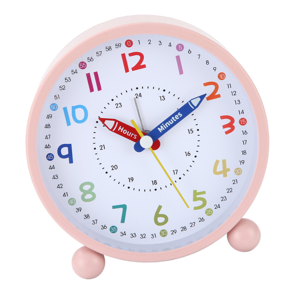 Kids Colorful Alarm Clock Quiet No Ticking Analog Learning- Pink
