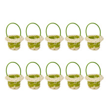 10PCS Small Woven Plastic Baskets with Handles Handheld-Green