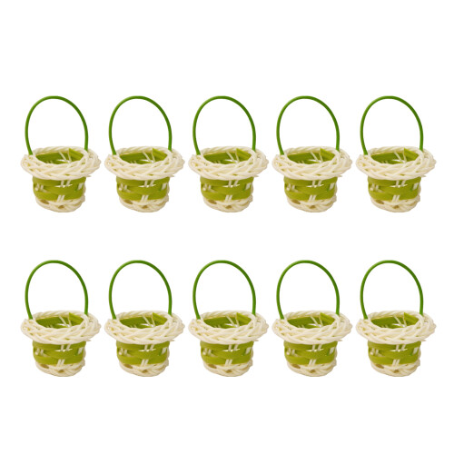 10PCS Small Woven Plastic Baskets with Handles Handheld-Green
