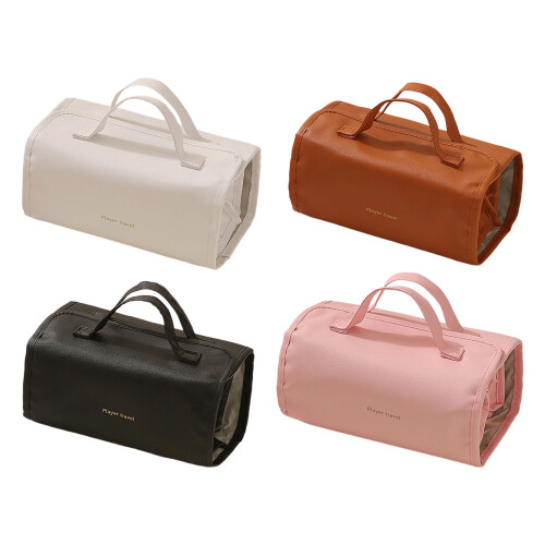 Expandable Travel Toiletry Bag With Multiple Section PVC-Khaki 2