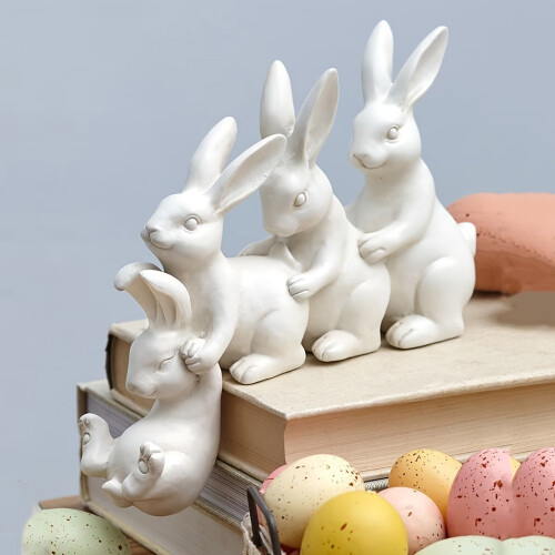 Easter Bunnies Figurines Resin Rabbit Statues-Multi-Colored 2
