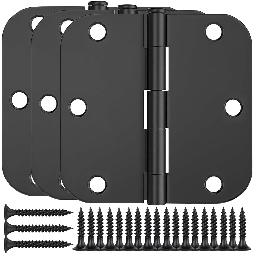 3 Pack Matte Black Interior Door Hinges 3.5 Inch Rounded Heavy Duty Noise Reduction Design 9455672900621
