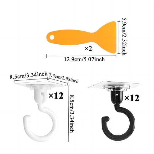 12 Pcs Self Adhesive Hooks 360 Rotatable NoDrill Transparent Wall and Ceiling Hooks with Scraper 1