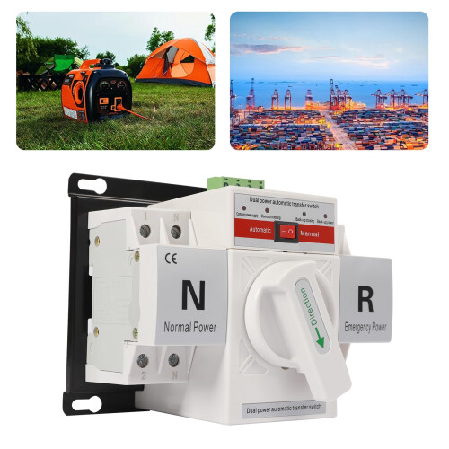 Automatic Transfer Switch 63A 2 Pole Dual Power Generator Changeover with Manual Override and Indicators 1