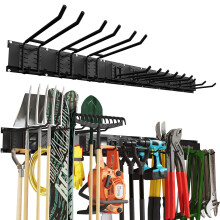 48 Inch Heavy Duty Garage Tool Organizer with Adjustable Metal Wall Mount Rack, 660lbs Capacity, 3 Racks 9 Hooks for Garden Shed and Yard Storage