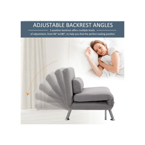 Adjustable Back Futon Sofa Chair - Grey 1