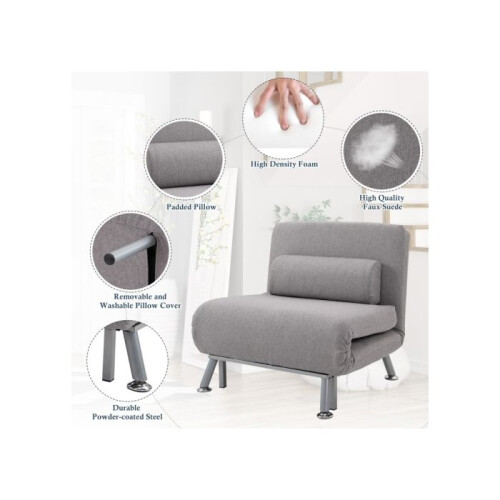 Adjustable Back Futon Sofa Chair - Grey 2