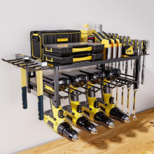 Power Tool Organizer Wall Mounted 2 Tier Heavy Duty Metal Tool Storage Rack for Garage Workshop Black