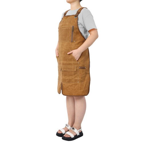 Waxed Canvas Tool Apron Heavy Duty Carpenter Work Apron with Ample Storage for Woodworking Brown 1