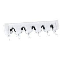 Wall Mounted Mop and Broom Holder with 5 Slots and 6 Hooks, SpaceSaving Garage Storage Organizer for Laundry Room