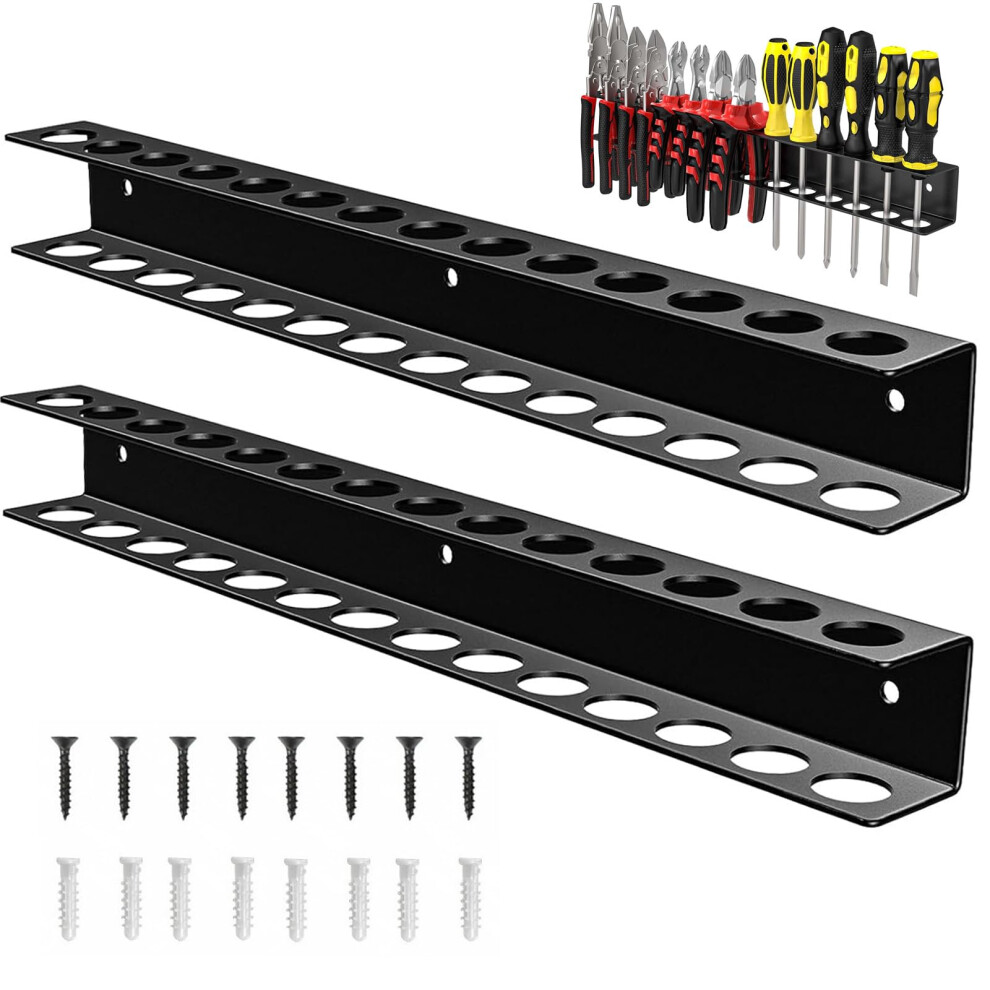Screwdriver Organizer Wall Mounted Tool Holder 14 Hole Storage Rack For Garage Workshop Black 9455672904568