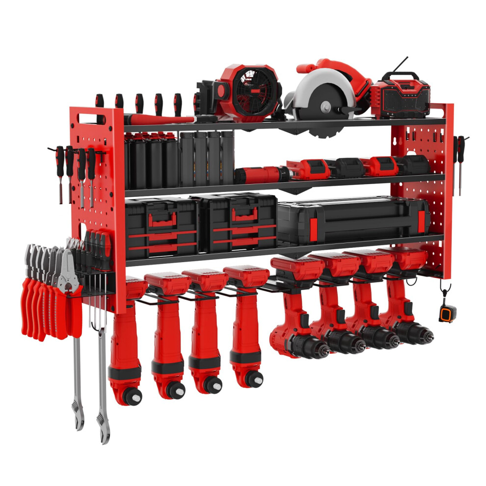 Tool Organizer Wall Mounted Rack With Adjustable Shelves Holds 8 Drills 150Kg For Garage Workshop 9455672904803