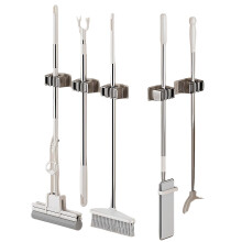 Mop Broom Holder Wall Mount No‑Drill Adhesive Rack for Bathroom Kitchen Cleaning Tool Storage