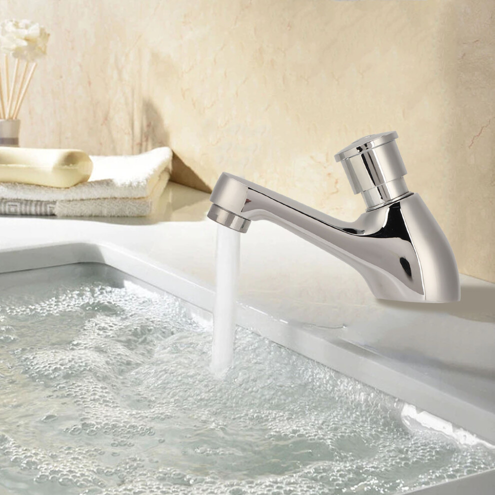 Time Delay Silver Copper Faucet G1/2 For Kitchen, Bathroom, 14Cm 7901390143304