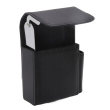 PU Cigarette Case with Lighter Holder for 20 Packs, Black, 8.5x3.5x11cm