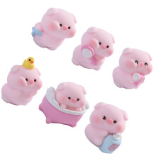 6 Piece Cartoon Miniature Bathing Pig Sculptures Home Decors