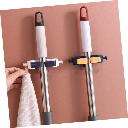 Broom Mop Holder Wall Mounted Organizer Rack with Hooks for Kitchen Bathroom Laundry White 2pcs 1
