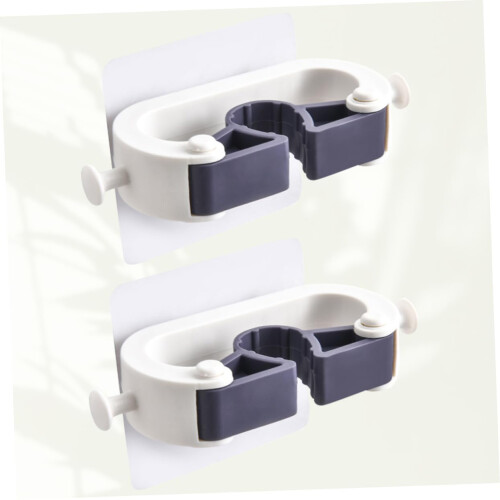 Broom Mop Holder Wall Mounted Organizer Rack with Hooks for Kitchen Bathroom Laundry White 2pcs 2
