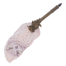 Federmäppchen mit Edelstahl-Spitze, Eule aus Metall, Schreibfeder-Geschenkset