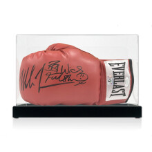 Mike Tyson And Frank Bruno Signed Red Boxing Glove. Display Case