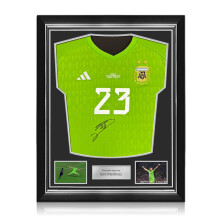 Emi Martinez Front Signed Argentina 2022-23 Home Goalkeeper Shirt. Superior Frame