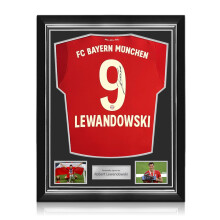 Robert Lewandowski Signed Original Bayern Munich 2019-20 Home Football Shirt. Superior Frame
