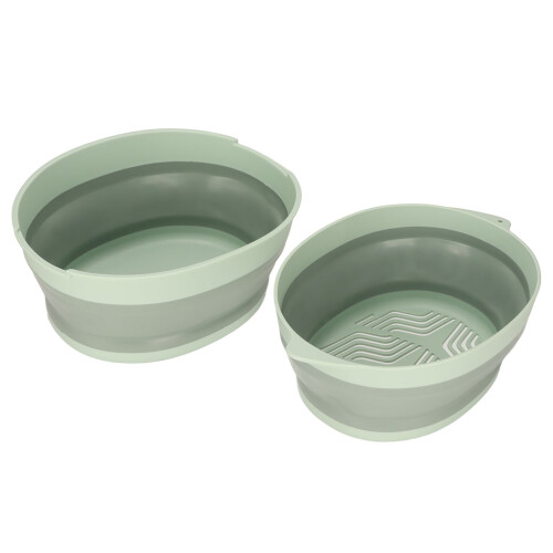 Double Layer Foldable Plastic Drain Basket for Fruits & Vegetables, Green, Small 1