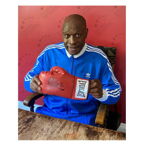 Frank Bruno Signed Red Boxing Glove. Display Case 1