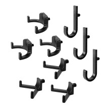 9 Pcs Heavy Duty Shed Tool Hooks Set for Garden and Garage Storage, ABS Wall Mount J U V Hooks, Black