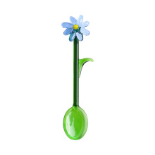 Glass Spoon Colored Flower Design Long-Flower spoon 1 blue
