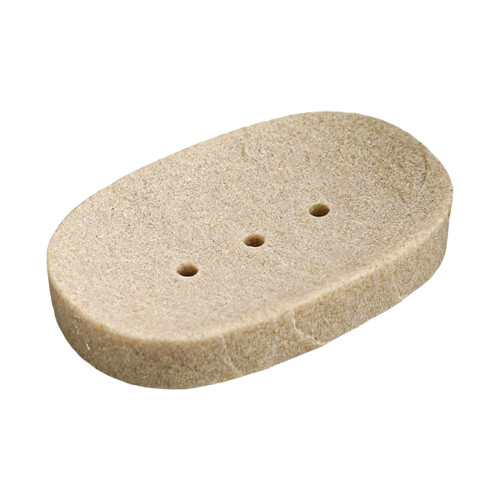 Sandstone Texture Soap Tray Holder Draining-Beige Long Oval