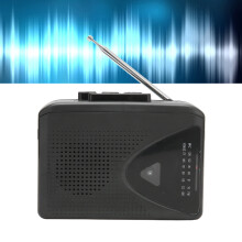 Retro-Stereo-Kassettenspieler mit FM-Radio, tragbar, schwarz, 2 Ladeoptionen