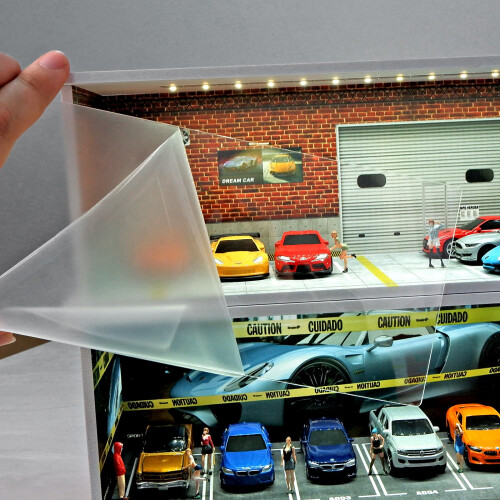 Display Case for Hot Wheels 1/64 Scale Garage with LED Lights Dustproof Acrylic Cover Stackable 2